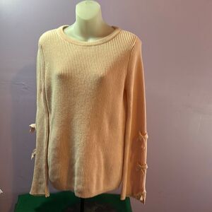 Elle Pullover Sweater Pale Pink Small Boatneck Open Bell Sleeves Soft Knit